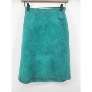 Vintage Teal Suede Leather Midi Pencil Skirt Women's 24"